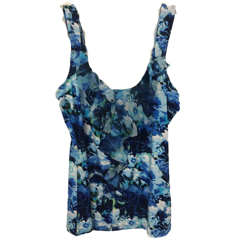 WHBM FLORAL‎ RUFFLE SCOOPNECK TANK M
